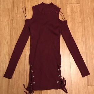 Maroon Material Girl Dress Laced Up Side - Large